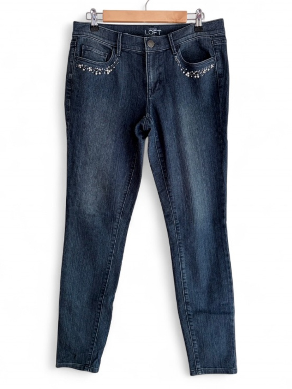 Loft Modern Skinny Pearl and Bead Embellished Pocket Jeans Size 6